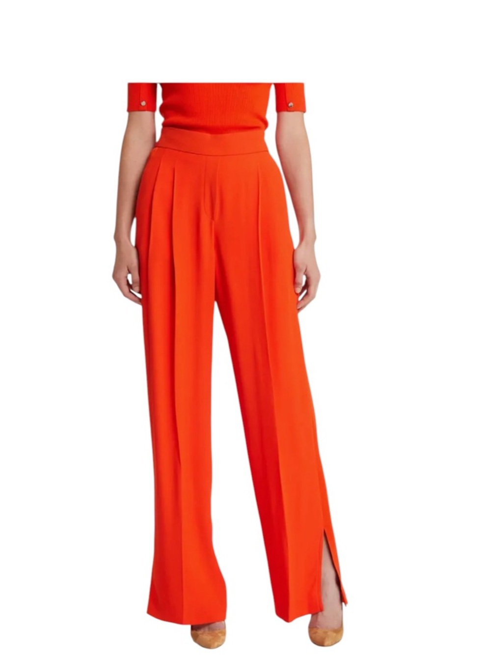 BOSS- Tezuki Women's High-Waist Wide Leg Pants - Orange Size 8